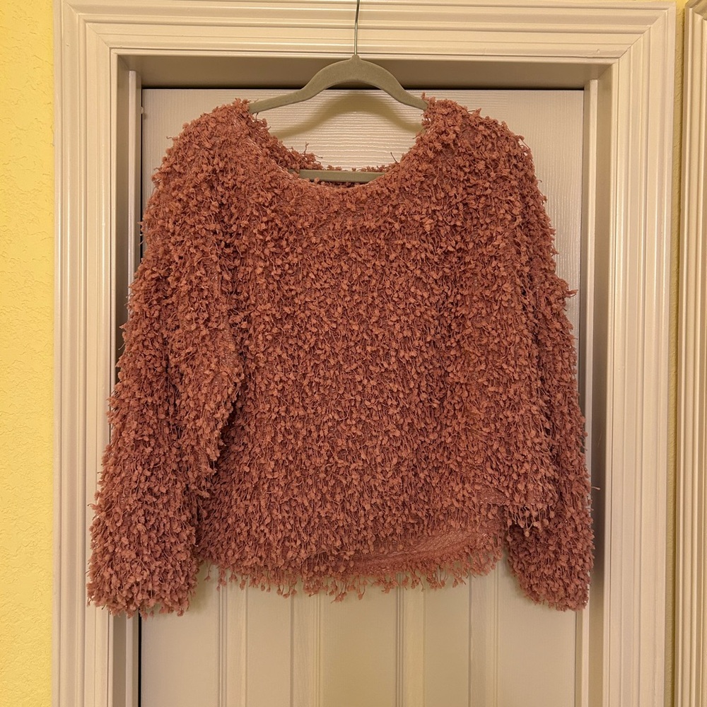 Blu Pepper Pink Crew Neck Fuzzy Sweater